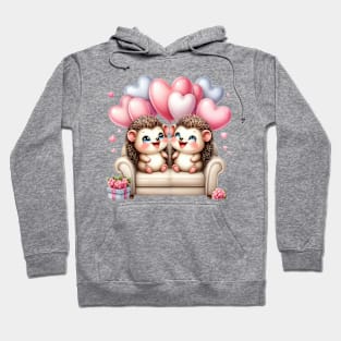 Valentine Hedgehog Couple Sitting Sofa Hoodie